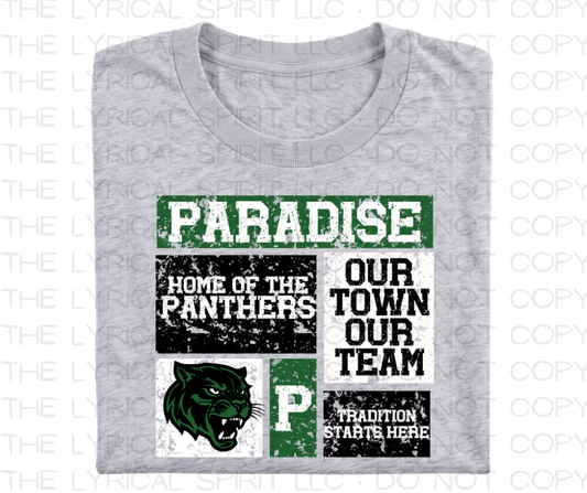 Paradise Panthers Block School Spirit T-Shirt
