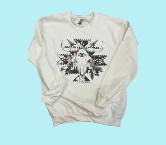 Aztec Bull with Feathers Western Sweatshirt