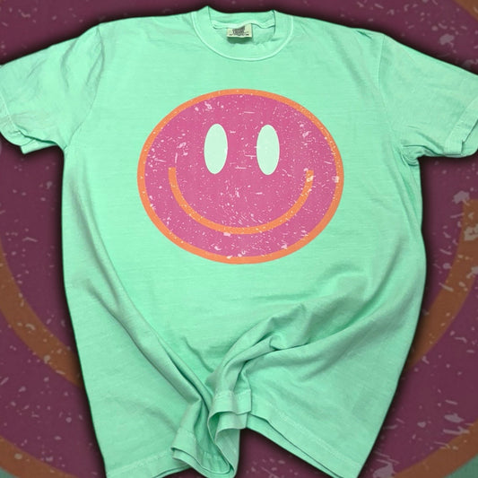 Pink Distressed Smiley Kids T-Shirt