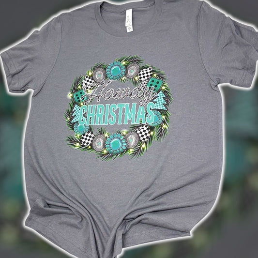 Merry Christmas Turquoise Wreath T-Shirt