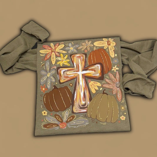 Fall Cross Florals Long Sleeve T-Shirt