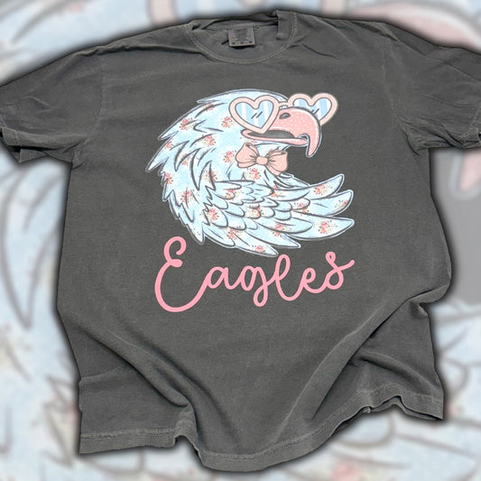 Eagles Mascot Light Blue/Pink Florals T-Shirt