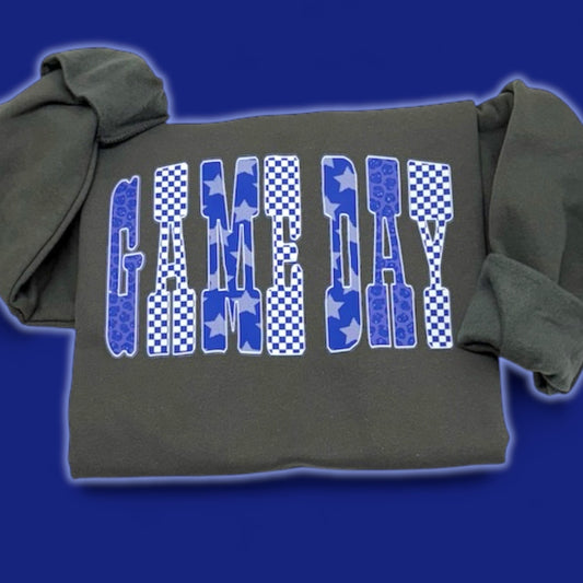 Game Day Blue Checkered Stars Crewneck Sweatshirt