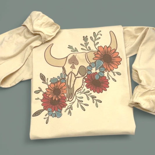 Floral Bull Skull T-Shirt