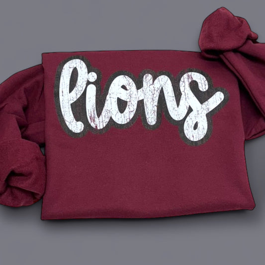 Lions Cursive Distressed Crewneck Sweatshirt