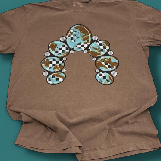 Turquoise Checkered Horseshoe T-Shirt