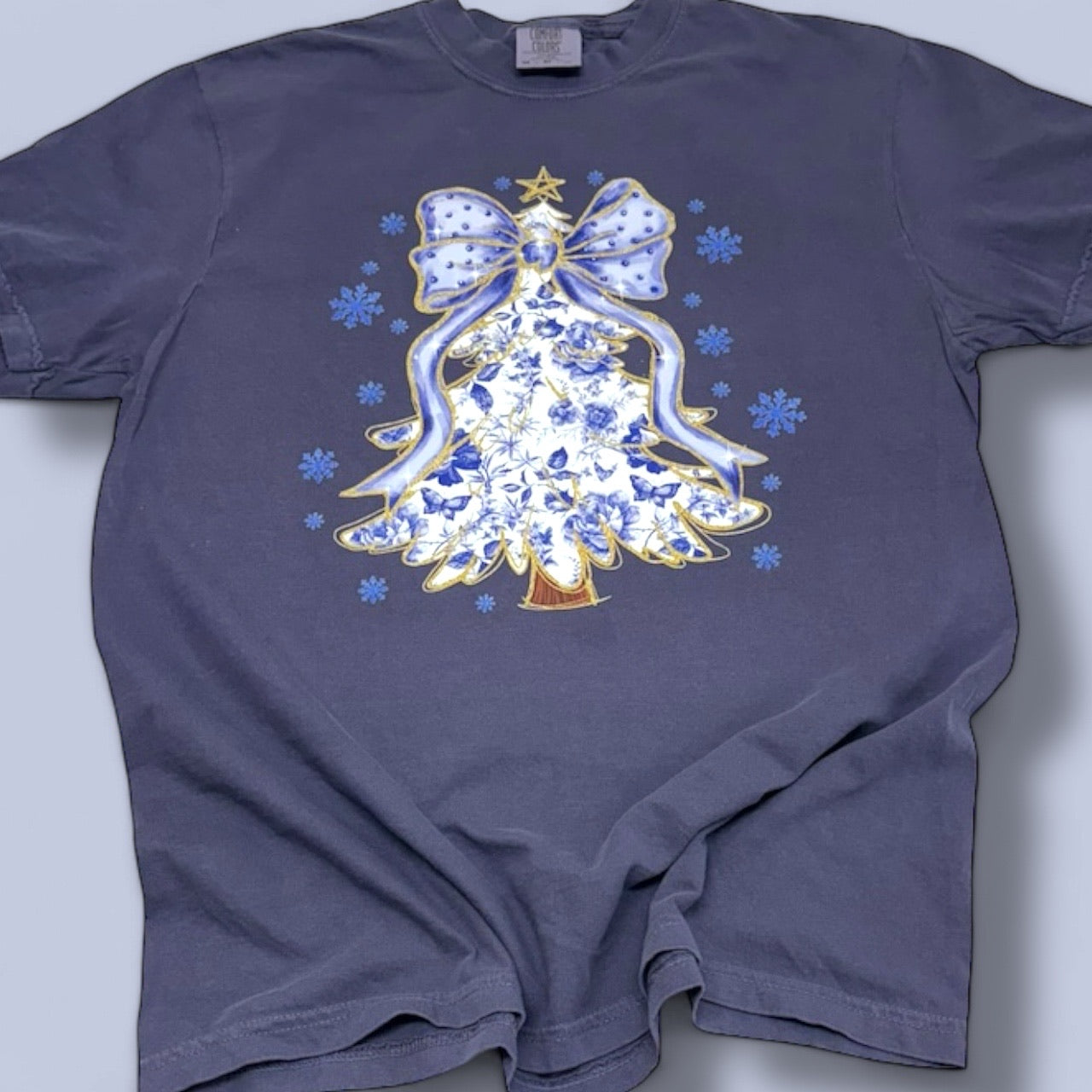 Blue Floral Christmas Tree T-Shirt
