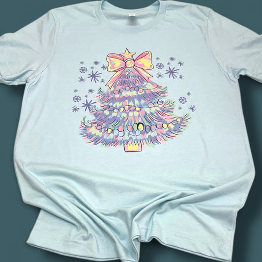 Painted Christmas Tree Ice Blue T-Shirt