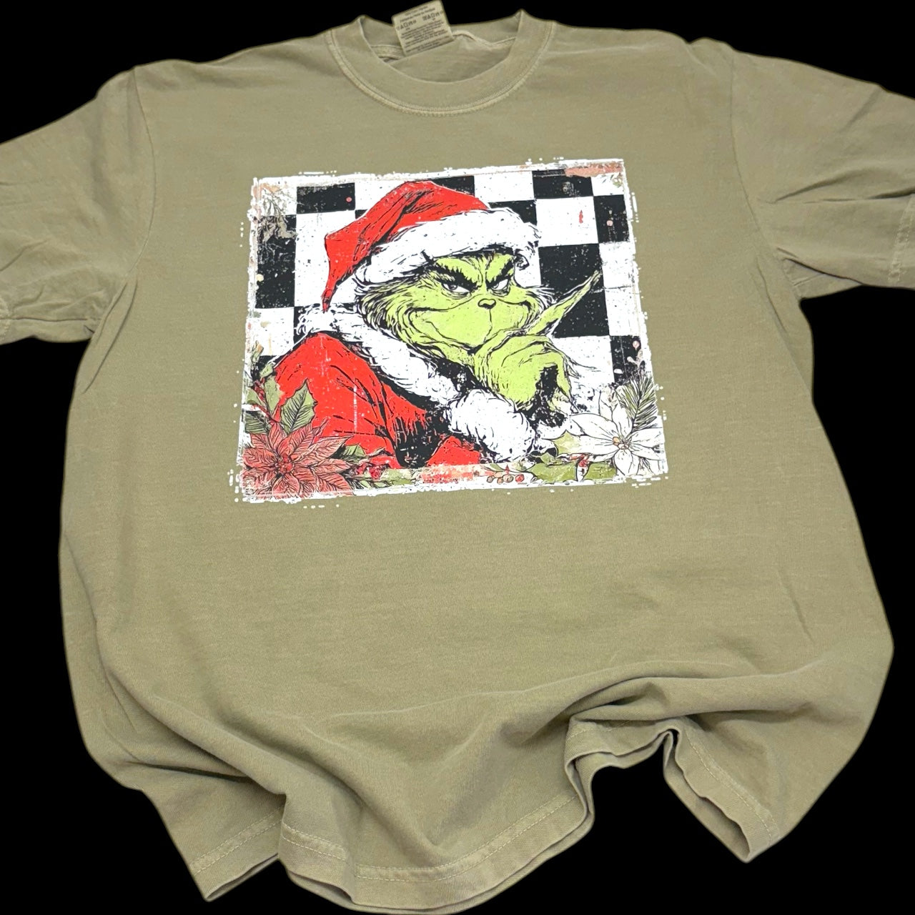 Green Face Checkered Christmas T-Shirt