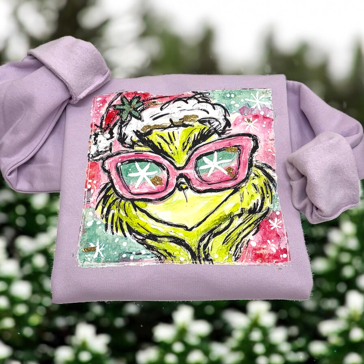 Painted Green Face Purple Crewneck Sweatshirt