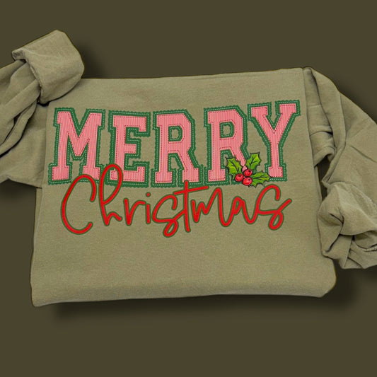 Merry Christmas Faux Embroidery T-Shirt