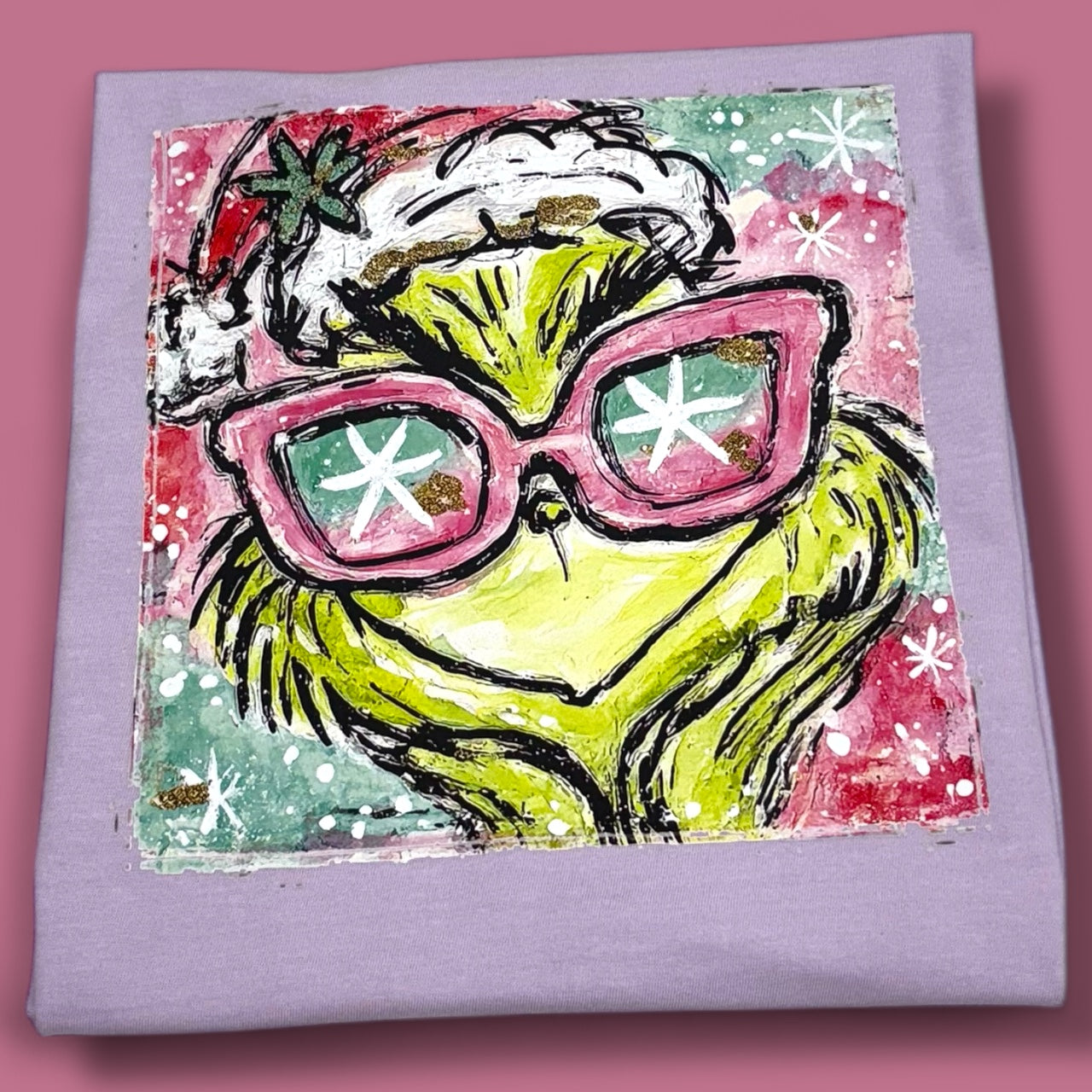 Christmas Green Face Distressed T-Shirt  