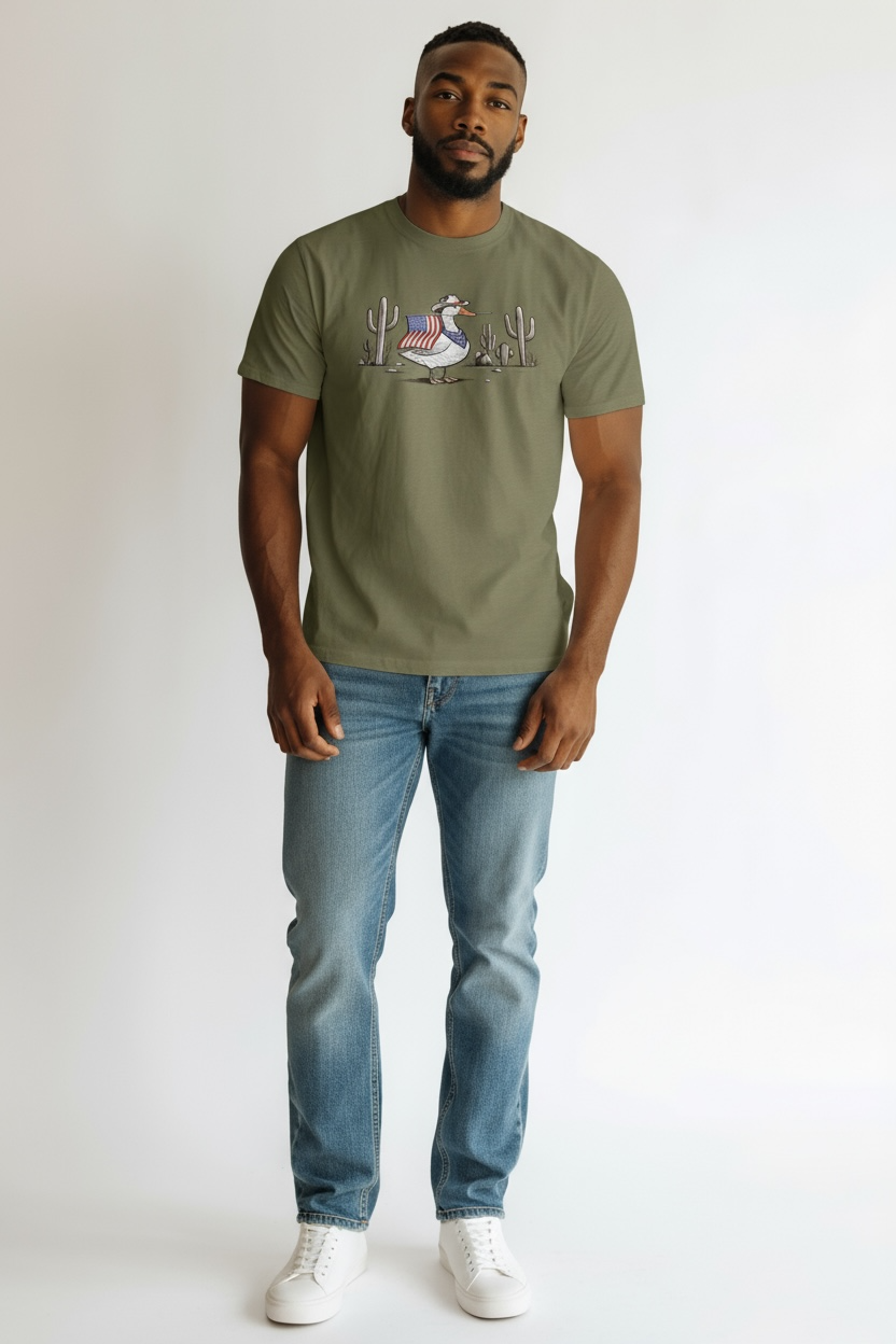 Duck American Flag Military Green T-Shirt