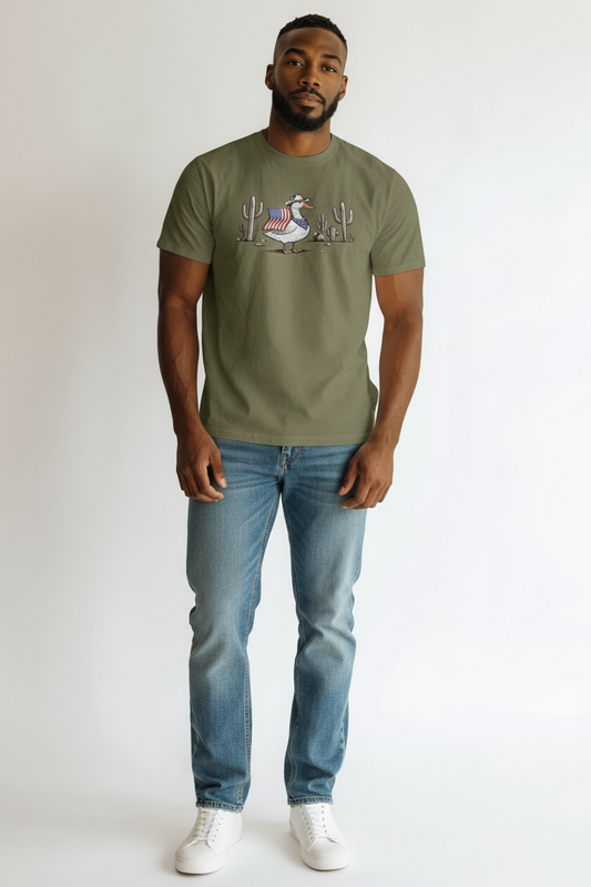 Duck American Flag Military Green T-Shirt