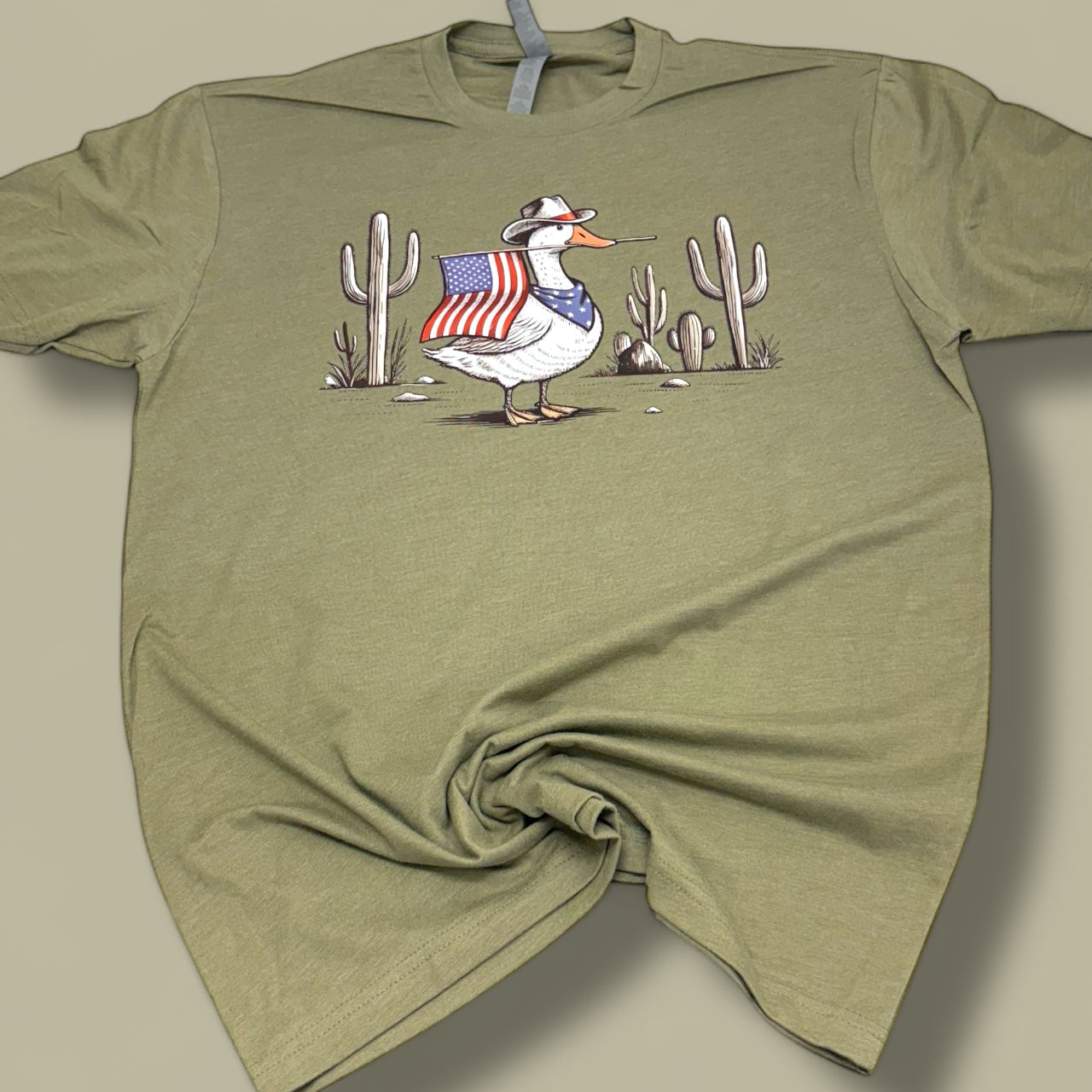 Duck American Flag Military Green T-Shirt