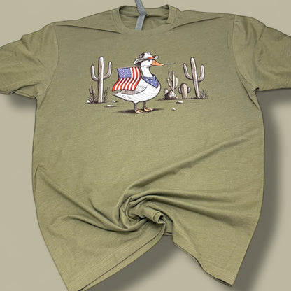 Duck American Flag Military Green T-Shirt