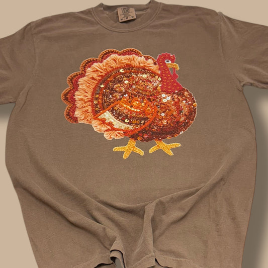 Faux Yarn Sequin Turkey T-Shirt