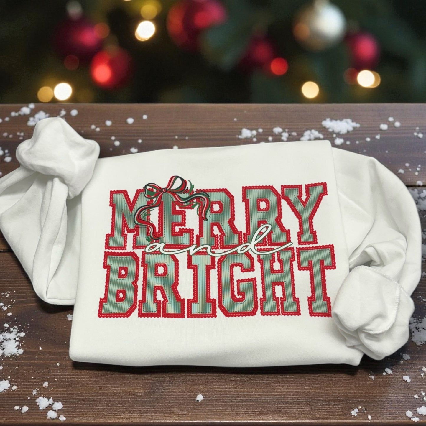 Merry and Bright Faux Embroidery Crewneck Sweatshirt
