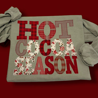 Hot Cocoa Season Patchwork Christmas T-Shirt