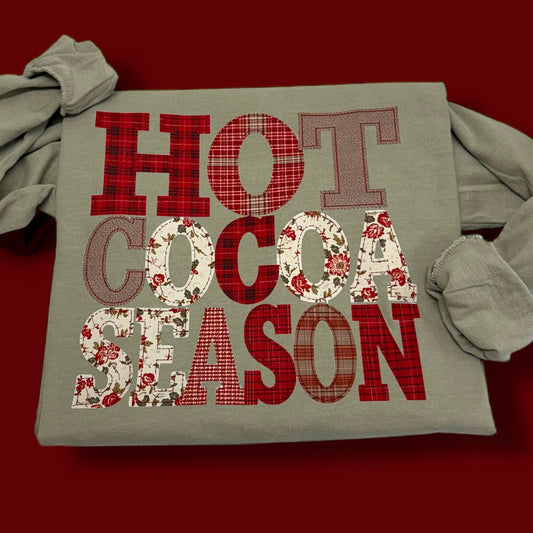 Hot Cocoa Season Patchwork Christmas T-Shirt