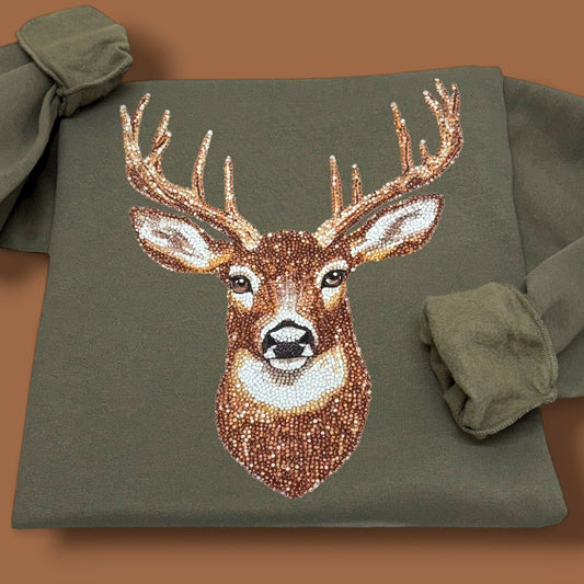 Faux Rhinestone Deer Sweatshirt  