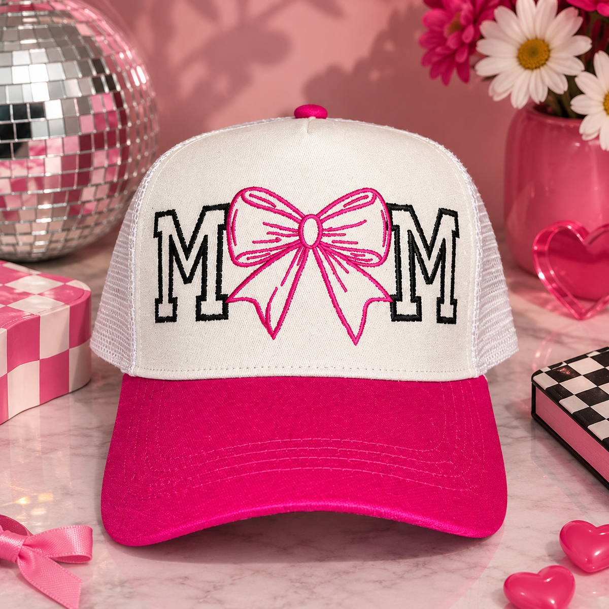 Mom Bow - Structured Mesh Embroidered Hat