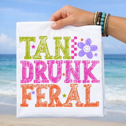 Tan Drunk Feral Neons T-Shirt