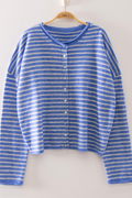 Button Down Stripe Sweater - Blue
