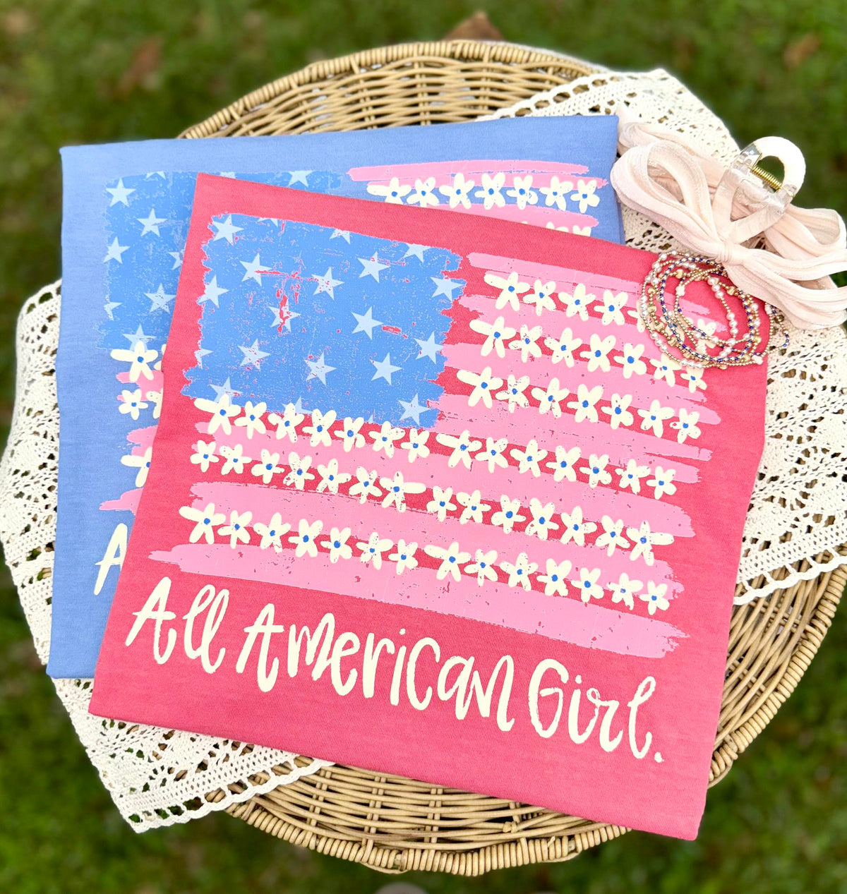 All American Girl Floral Flag T-Shirt