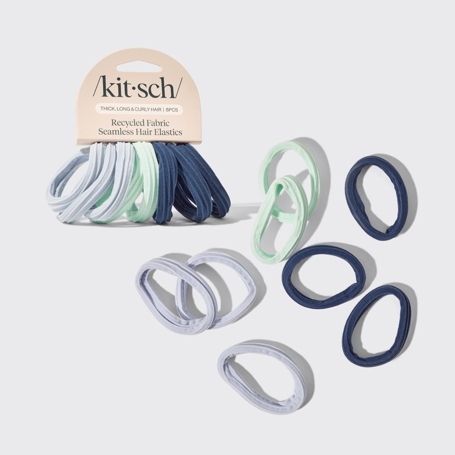Recycled Seamless Hair Elastics 8pc Set - Blue