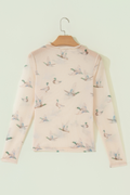 Western Mock Neck Print Mesh Sheer Long Sleeve Top