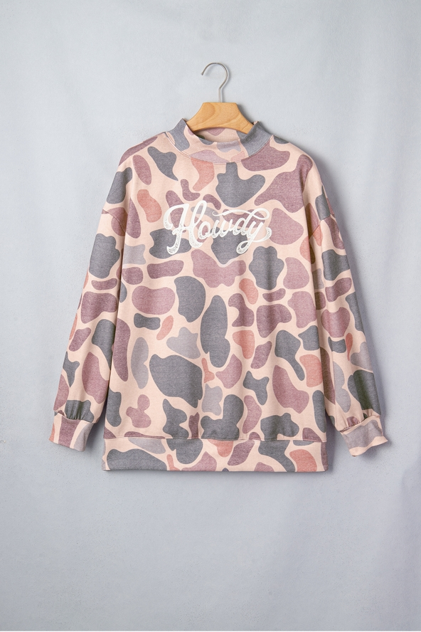 Camo Howdy Western Pullover Mock Neck Sweatshirt