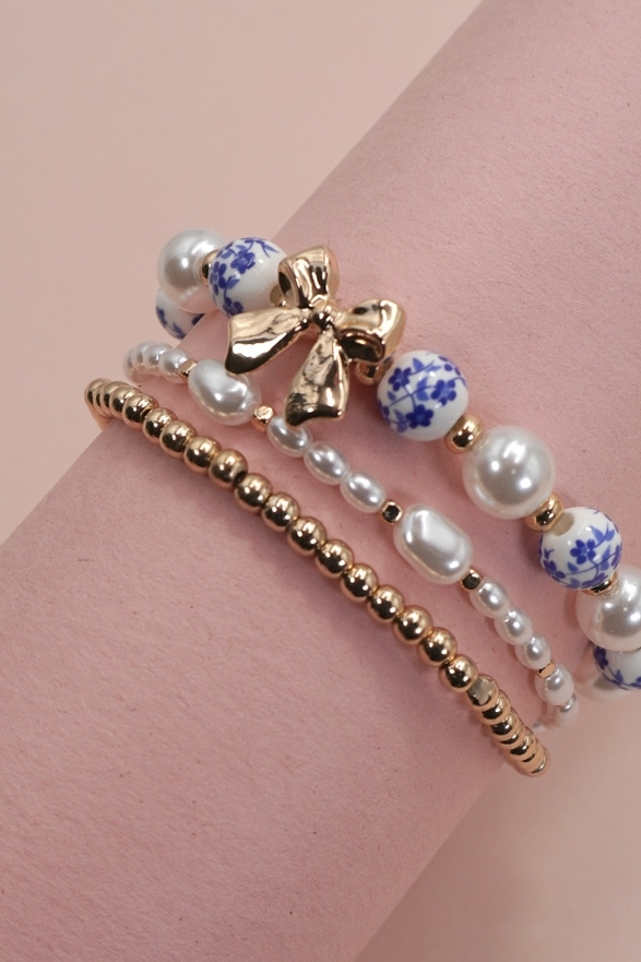Blue Ceramic Porcelain Bow Multi Layer Bracelet