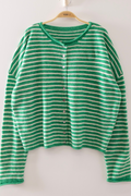 Button Down Stripe Sweater - Green