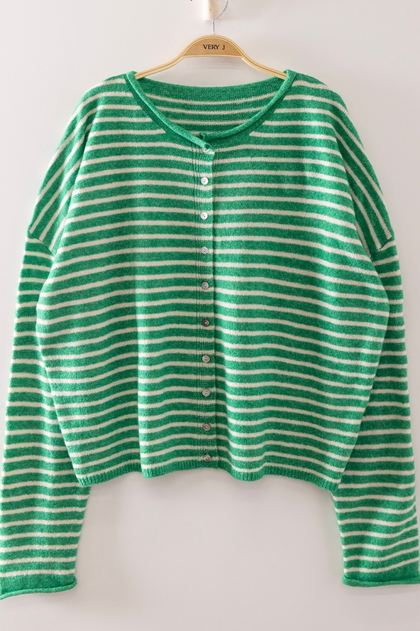Button Down Stripe Sweater - Green