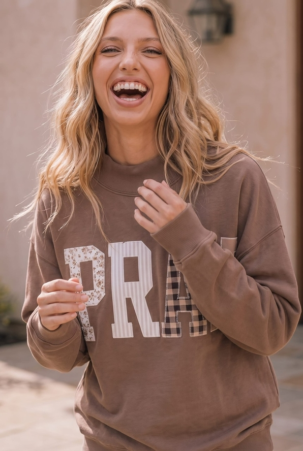Pray Patchwork Oversized Pullover Sweatshirt