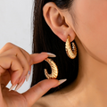 Vintage-Inspired Gold-Tone Ribbed Hoop Earrings