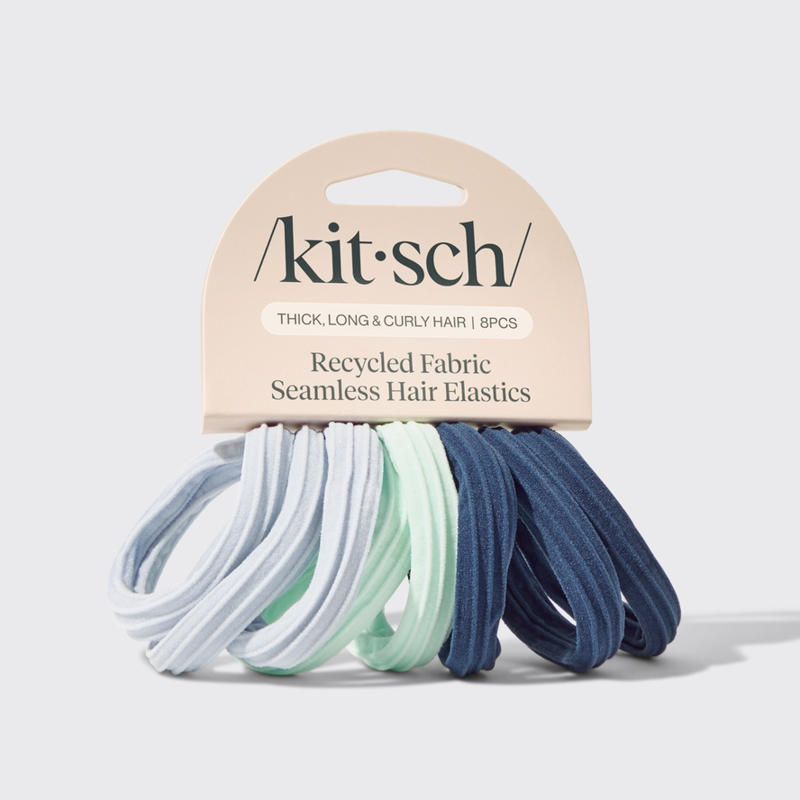 Recycled Seamless Hair Elastics 8pc Set - Blue