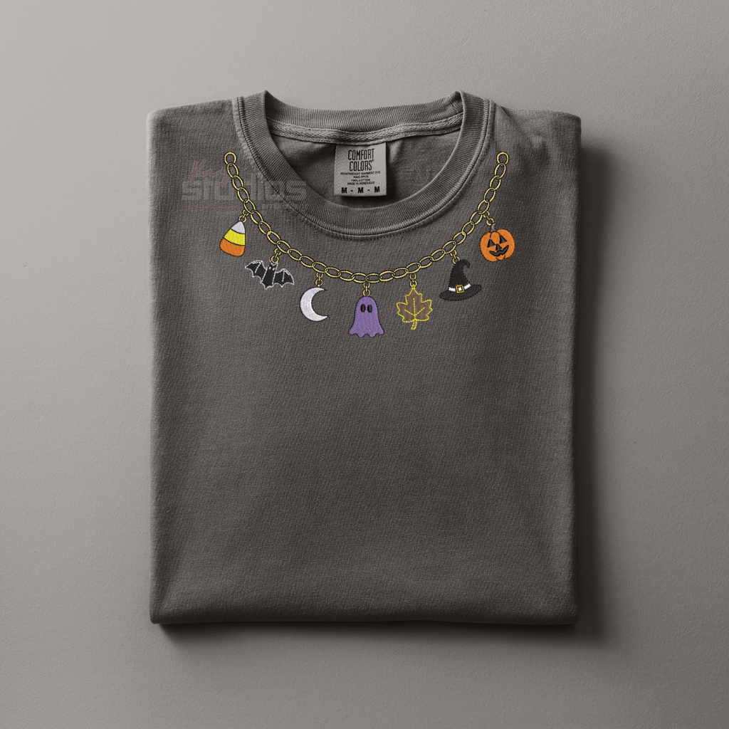 Halloween Faux Necklace - Embroidered T Shirt