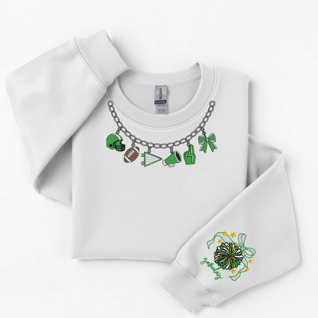 Cheer Spirit Faux Necklace w/ Wrist Pom - Embroidered Crewneck