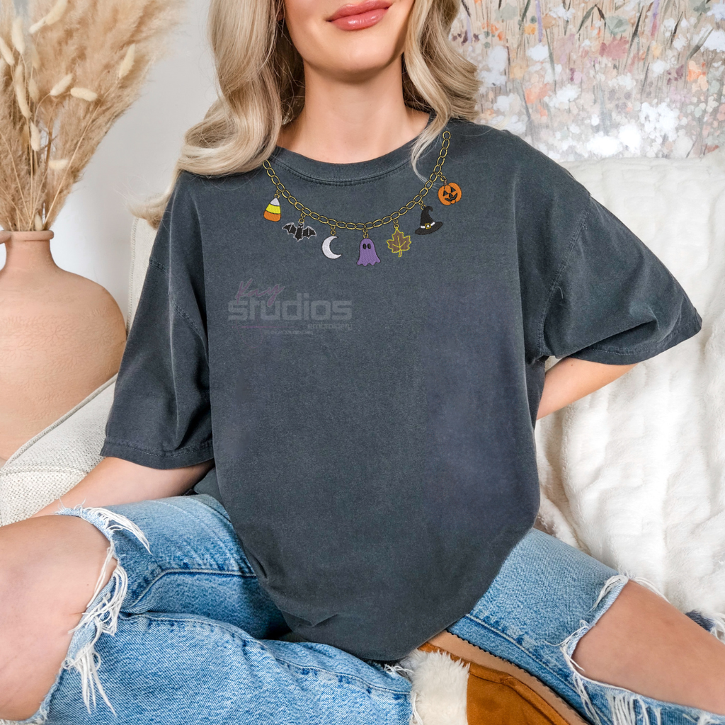 Halloween Faux Necklace - Embroidered T Shirt