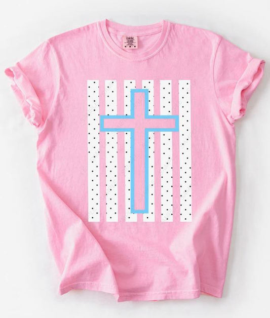 Faith Cross Pink Comfort Colors T-Shirt