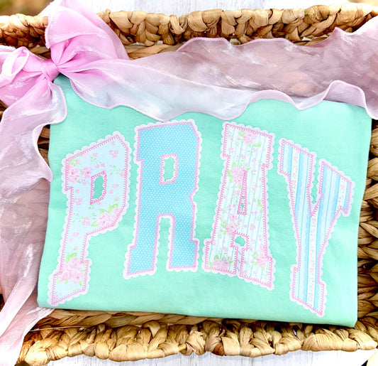 Pray Faux Patchwork Varsity T-Shirt