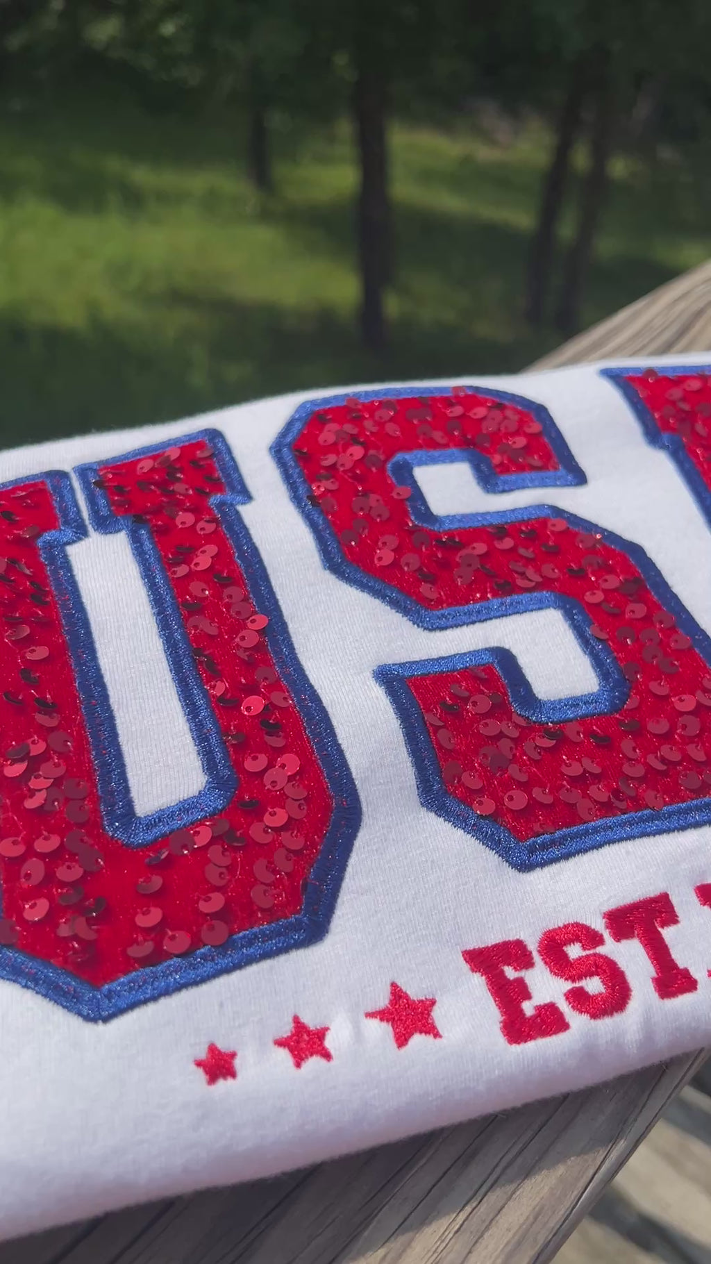 USA Est. 1776 Sequin Embroidered T Shirt