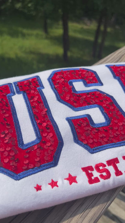 USA Est. 1776 Sequin Embroidered T Shirt