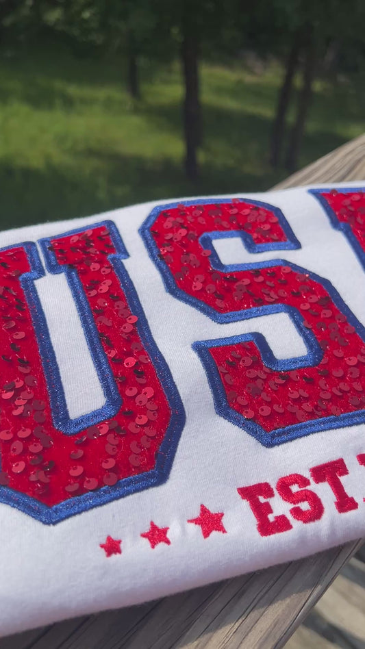 USA Est. 1776 Sequin Embroidered T Shirt