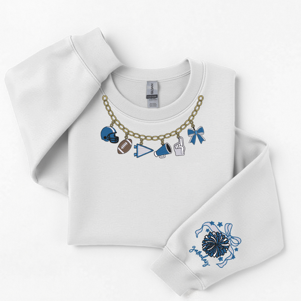 Cheer Spirit Faux Necklace w/ Wrist Pom - Embroidered Crewneck