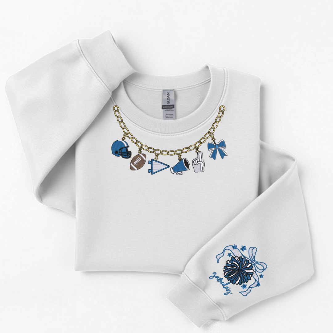 Cheer Spirit Faux Necklace w/ Wrist Pom - Embroidered Crewneck